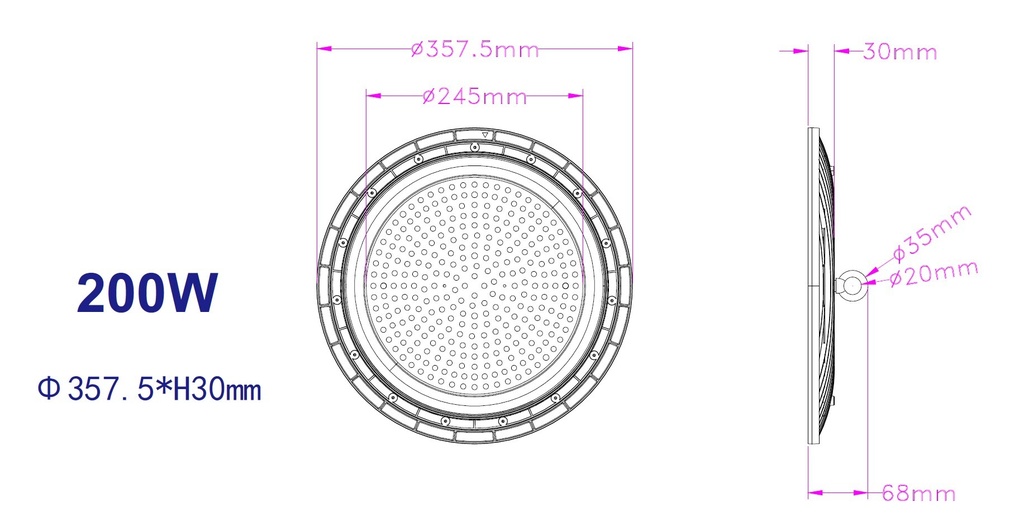 LED DOB UFO High Bay 200W 4000K IP65 - Image 8
