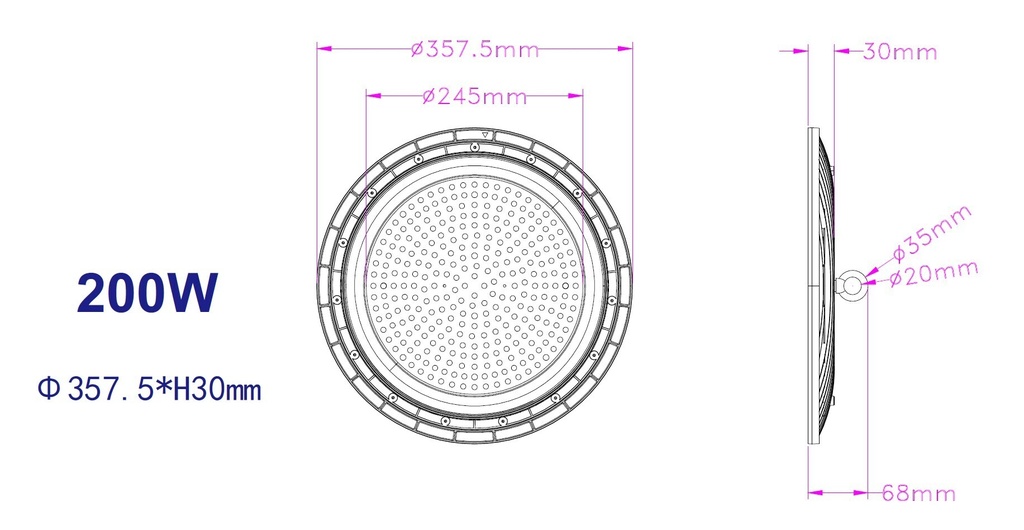LED DOB UFO High Bay 200W 6000K IP65 - Image 8