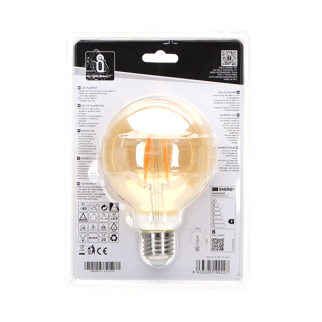LED filament E27 G95 8W Amber - Image 7