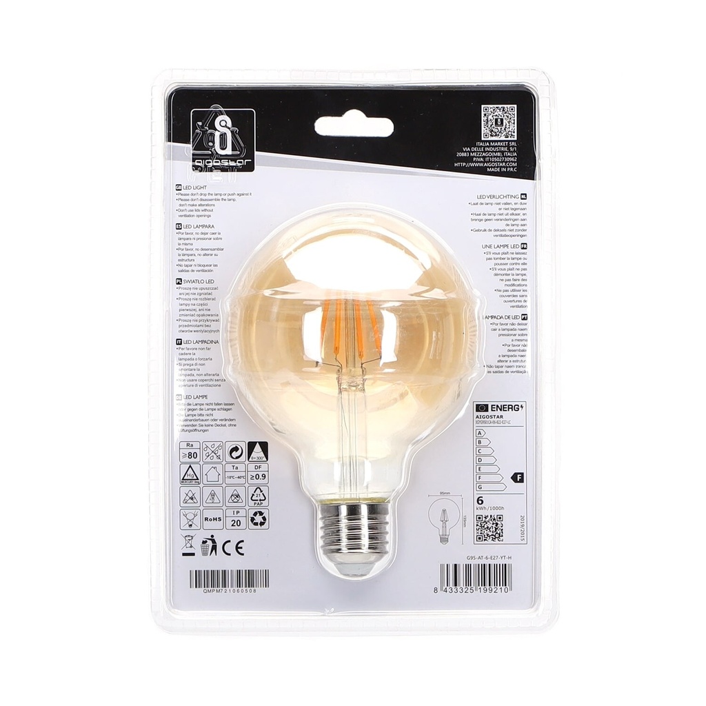 LED filament E27 G95 Amber - Image 4