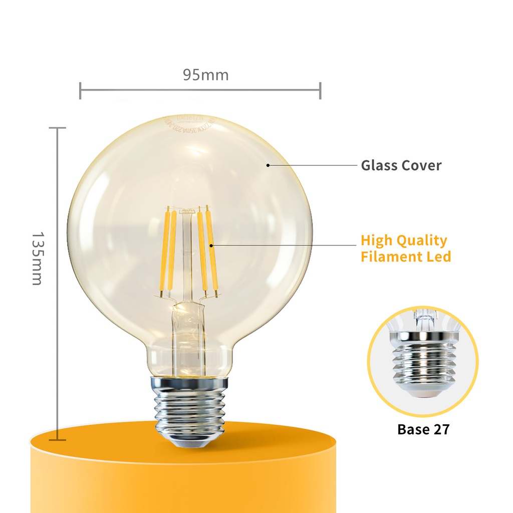LED filament E27 G95 Amber - Image 7