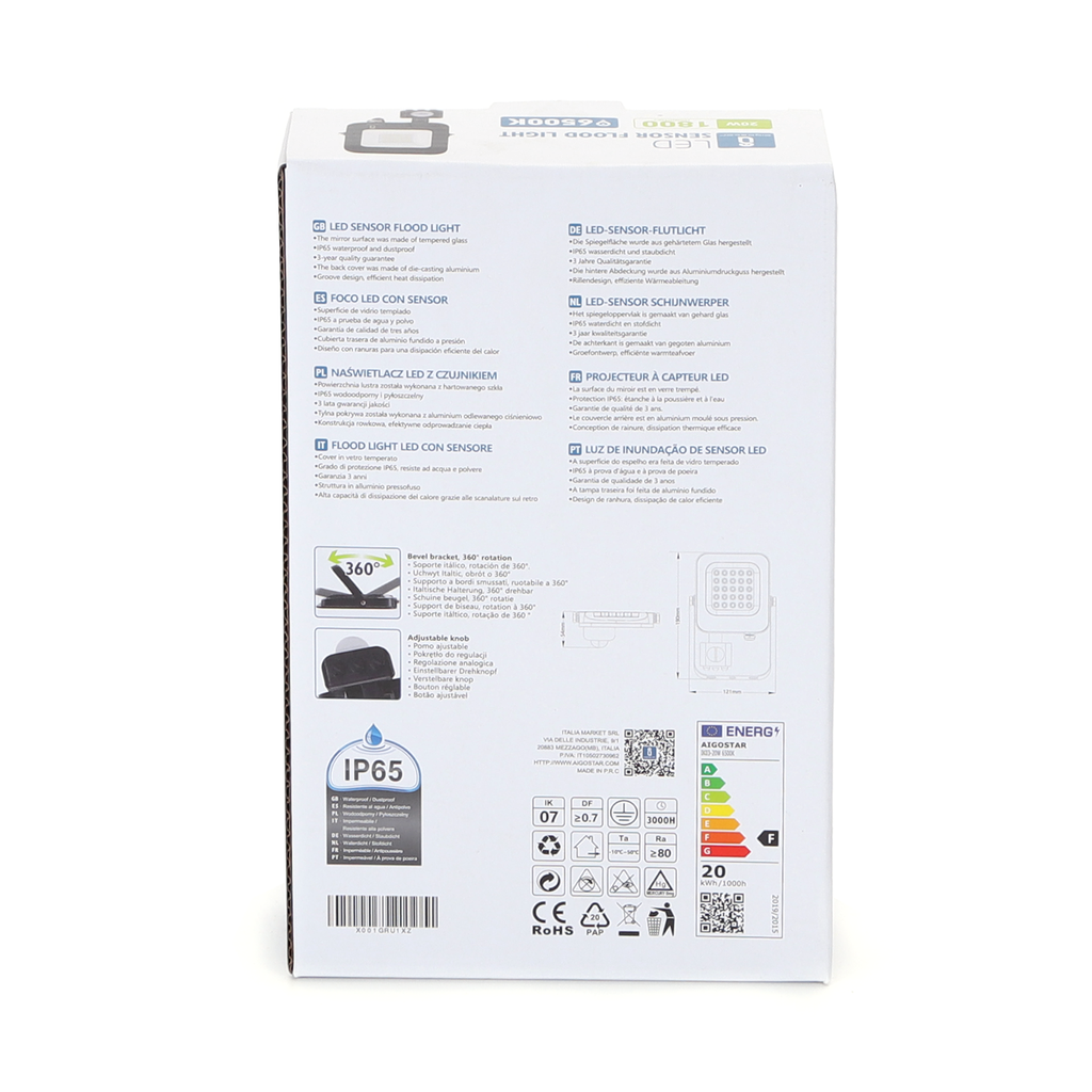 LED flood light 20W PIR 6500K IP65 IK07 - Image 5