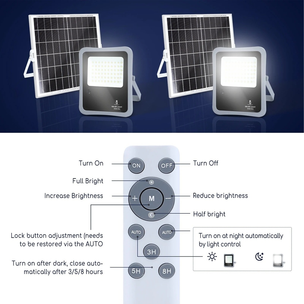 LED solar floodlight 200W 1600lm 6500K IP65 - Image 4