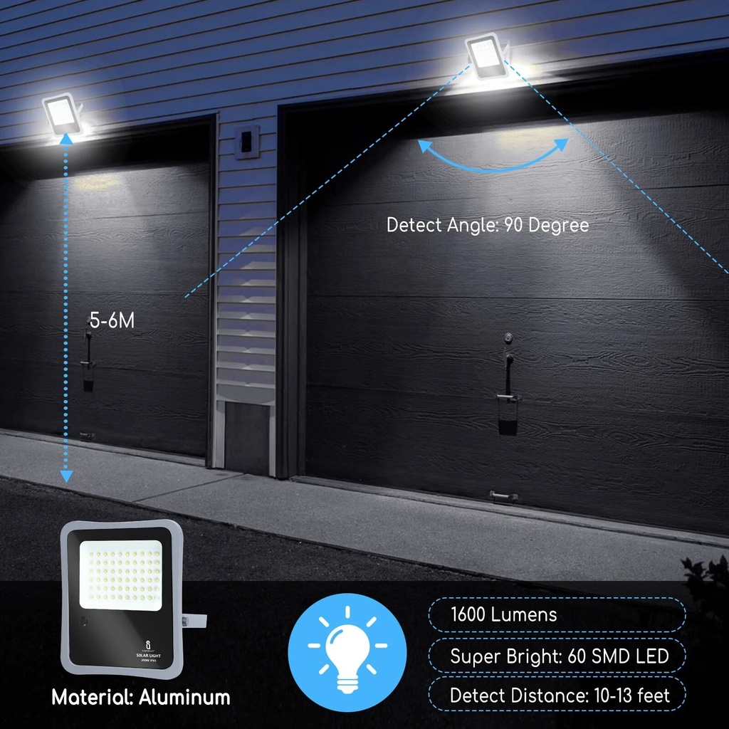 LED solar floodlight 200W 1600lm 6500K IP65 - Image 5