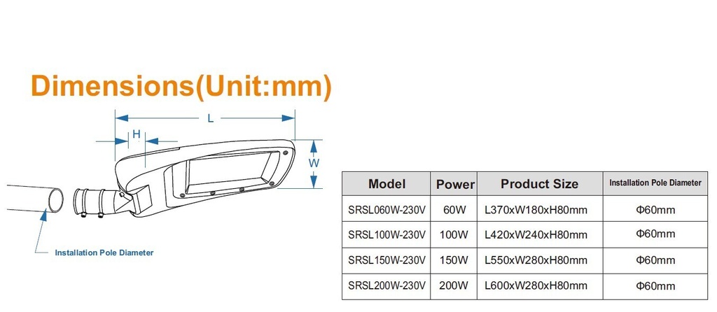 LED Street light 200W 150°x75° 4000K IP66 OSRAM - Image 8