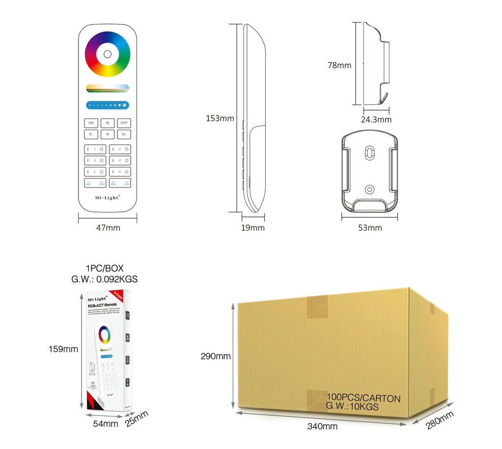Mi-Light FUT089 RGB+CCT Remote 8 Zone (2.4G) - Image 9