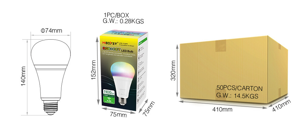 Mi-Light FUT105 12W RGB+CCT LED Bulb (2.4G) - Image 3