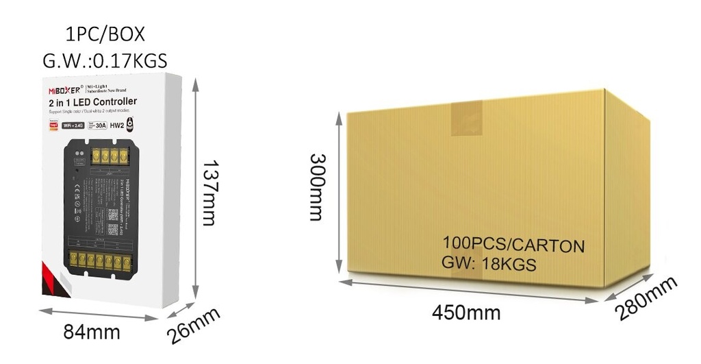 Mi-Light HW2 2 in 1 LED Controller Max 30A (WiFi + 2.4G + Push) - Image 4