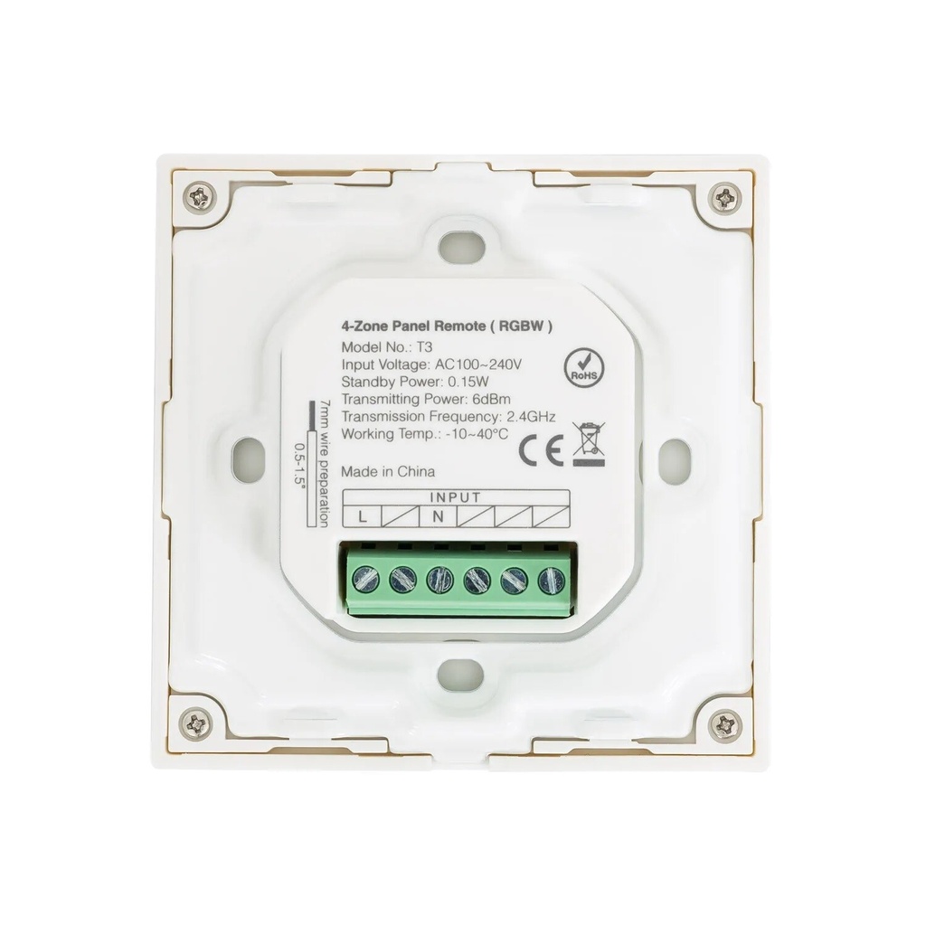 Mi-light T3 RGB/RGBW wall controller touchpanel 4 zones 2.4Ghz 230V - Image 5