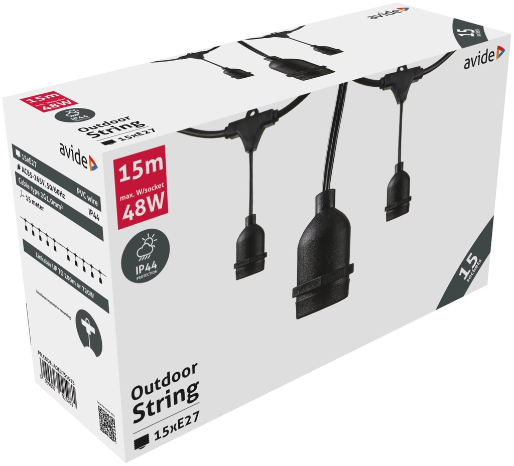 Outdoor E27 String 15m 15 sockets - Image 3