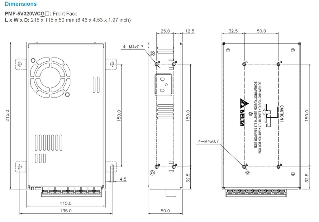 PMF Panel Mount Power Supply 5 V 275 W 1 Phase - Image 2