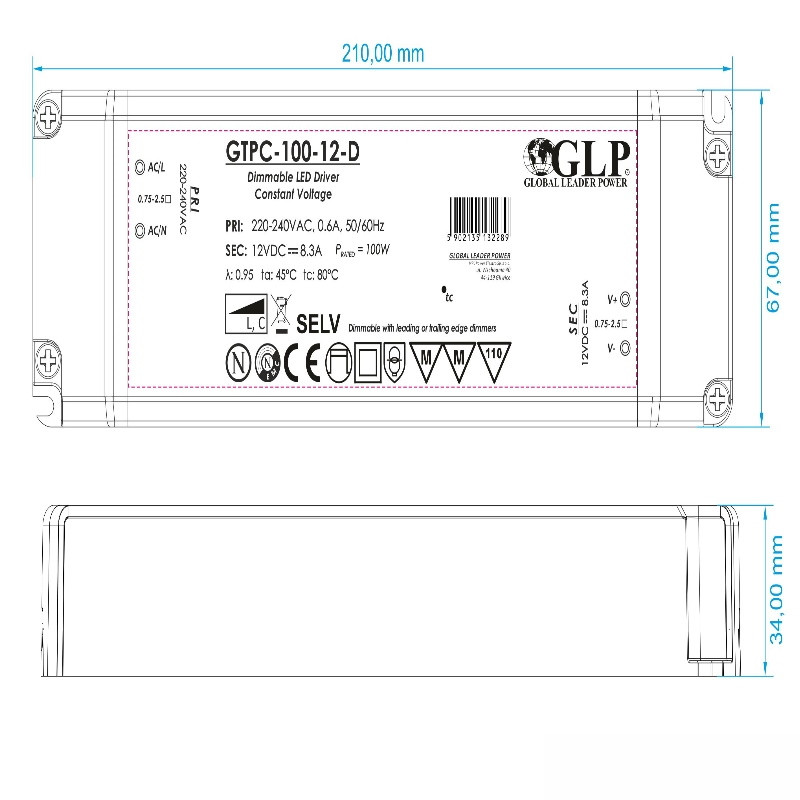 Power supply 12V, 100W, 8,3A, Dimmable - Image 4
