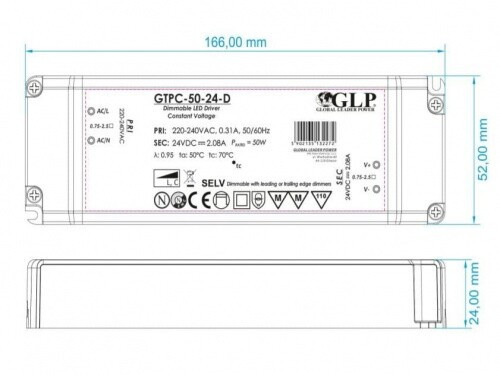 Power supply 24V, 50W, 2,08A, Dimmable - Image 2