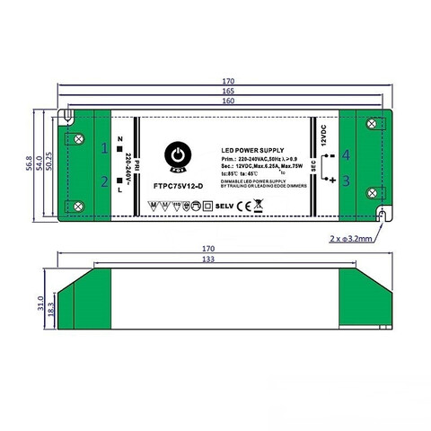 Power supply 24V, 75W, 3,15A, Dimmable - Image 2