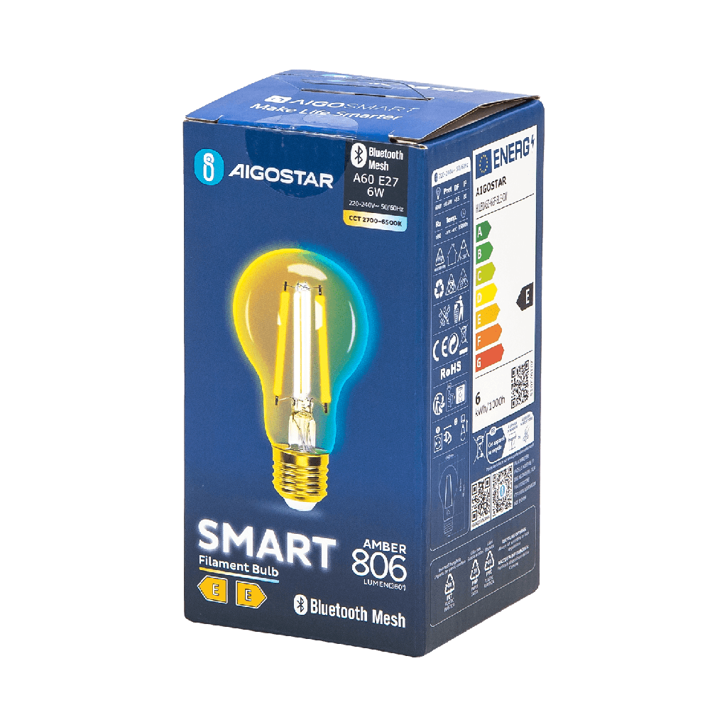 E27 Bluetooth Mesh Smart Filament Bulb A60 6W CCT
