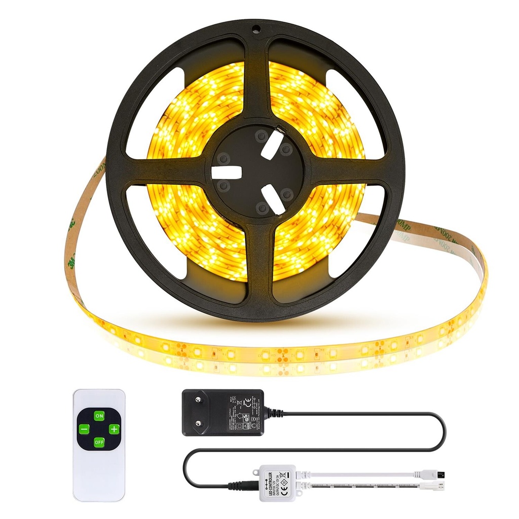 LED strip 3000K 5M Dæmpbar med styring Varm hvid IP65