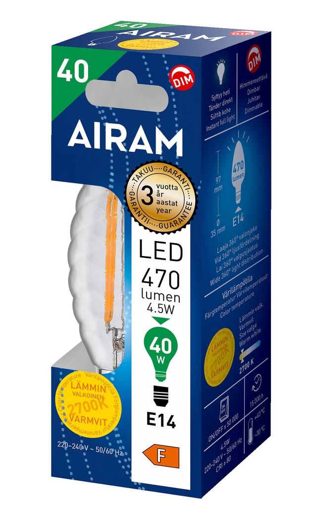 Airam E14 4,5W LED Filament ST35 2700K DIM