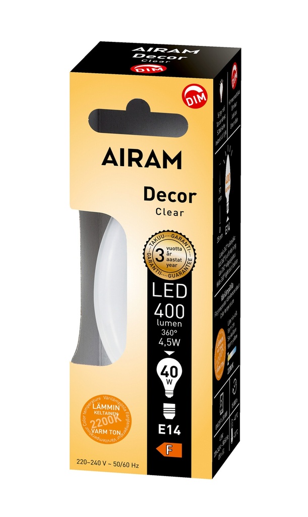Airam LED E14, 4,5Watt  C35 2200K DIM