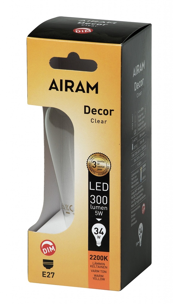 Airam LED E27, 3Watt  E58 2200K DIM