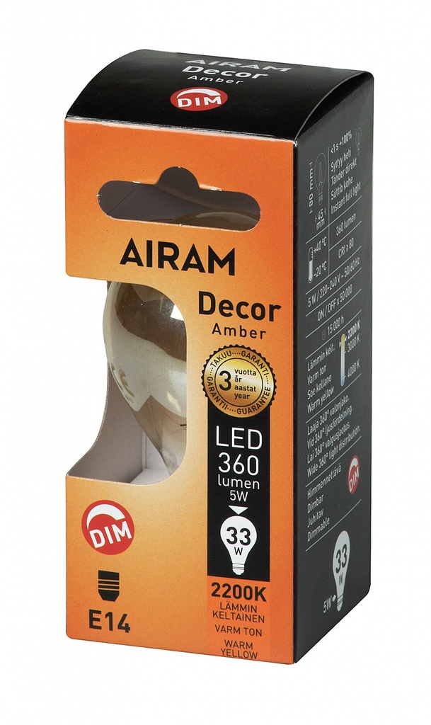 Airam E14 4,5W LED Filament Decor P45 2200K DIM