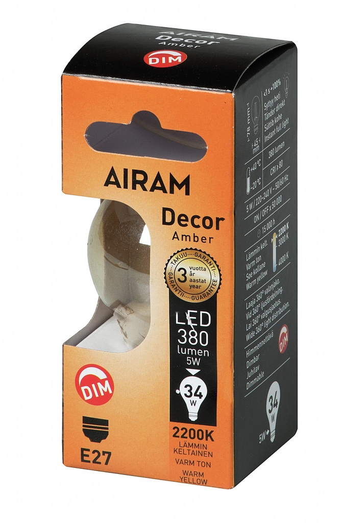 Airam E27 4,5W LED Filament Decor P45 2200K DIM