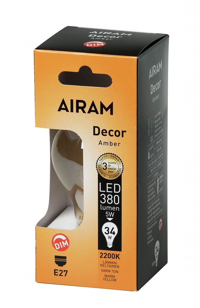 Airam LED E27, 4,5Watt Decor A60 2200K DIM