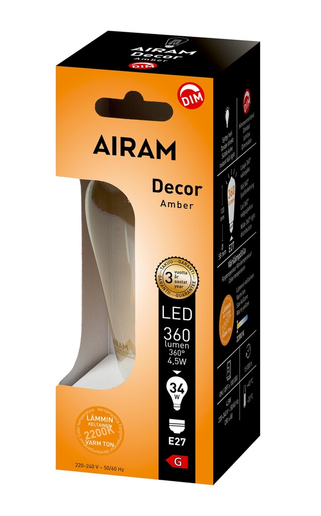 Airam E27 4,5W LED Filament Decor E58 2200K DIM