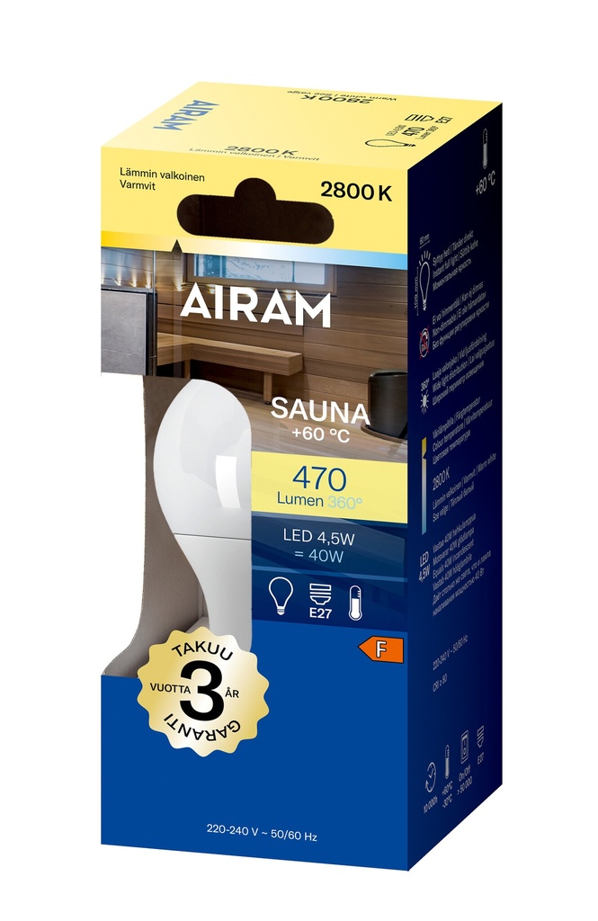 Airam Sauna LED E27,  4,5Watt Opal A61 2800K
