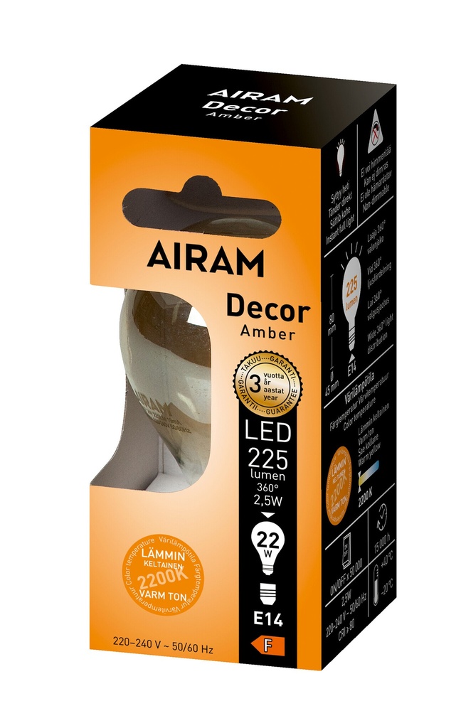 Airam E14 2,5W LED Filament Decor P45 2200K