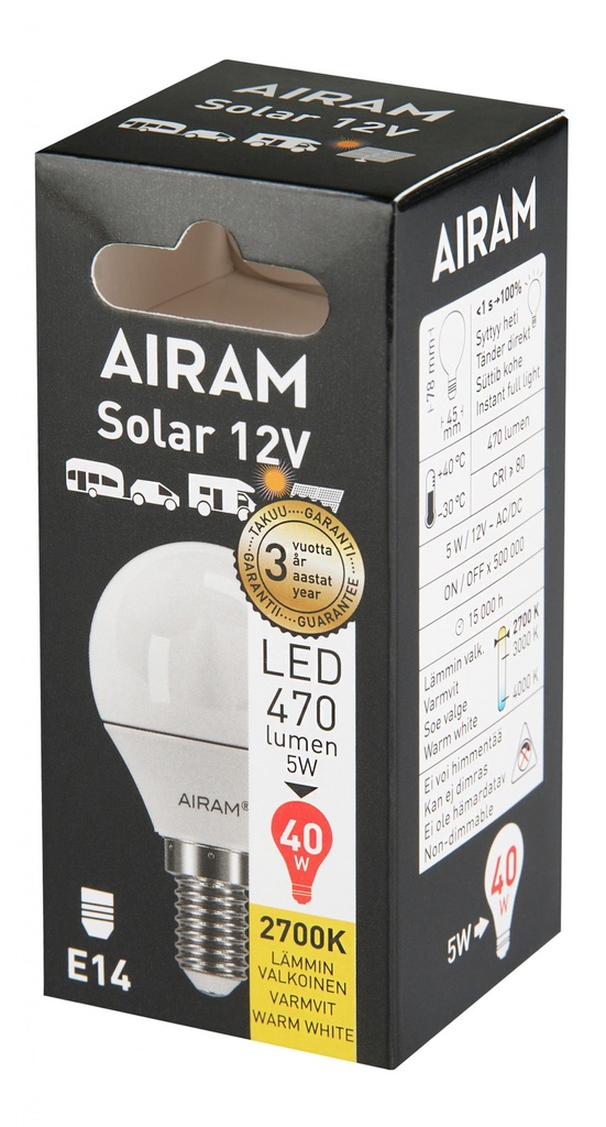 Airam LED P45 827 470lm E14 12V OP