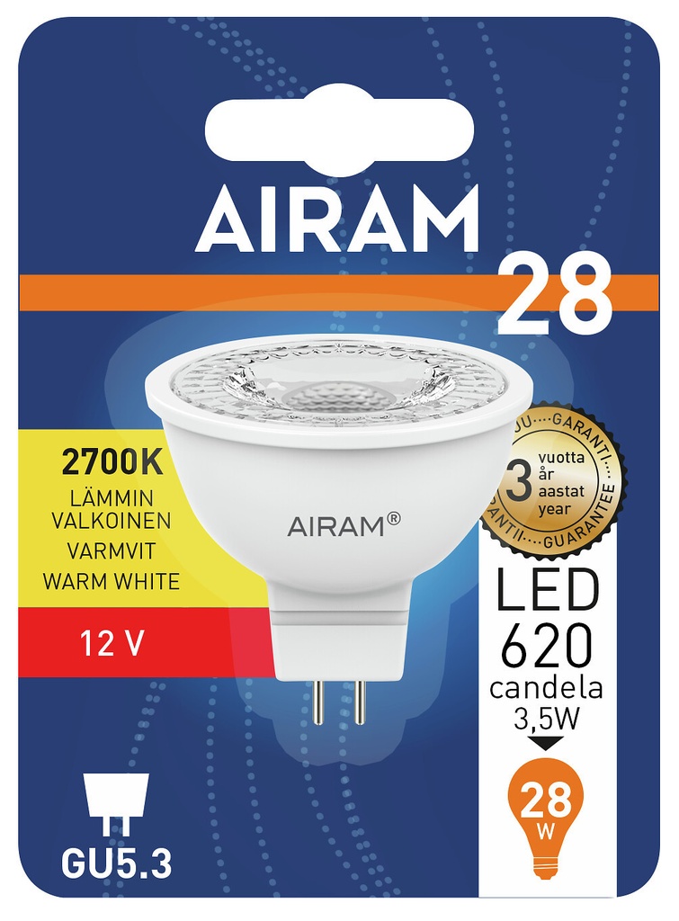 Airam LED lyskilde 12V 3W 2700K GU5.3