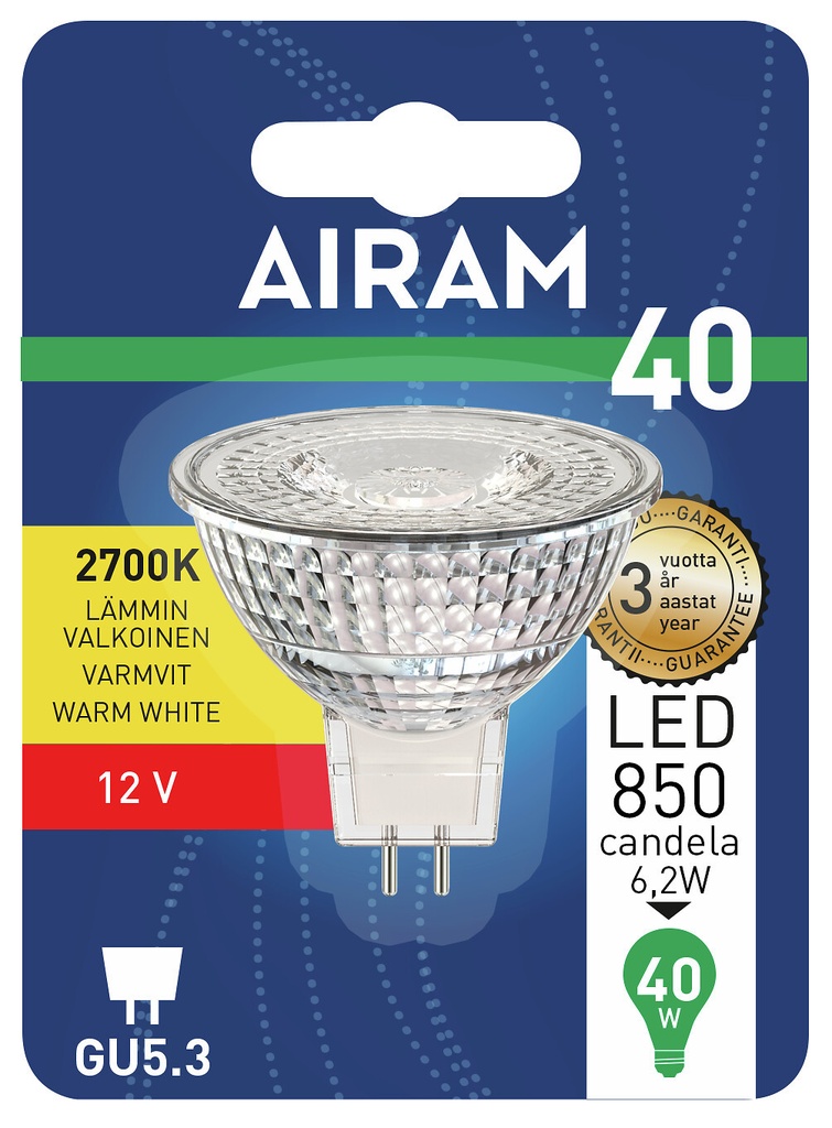 Airam LED lamp 12V 6.2W 2700K GU5.3