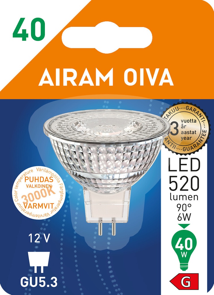 Airam Oiva LED lyskilde 12V 6W 3000K GU5.3