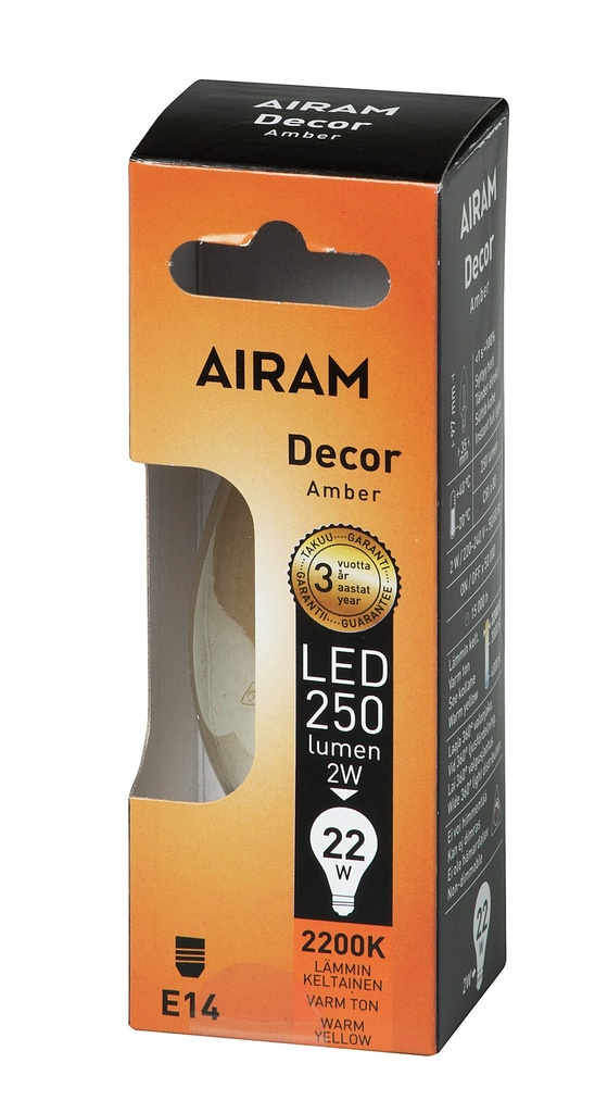 Airam E14 2,5W LED Filament C35 2200K Amber