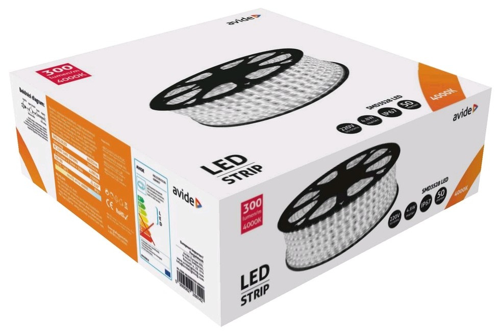Avide LED Strip 220V 4,8W 4000K IP67 3528