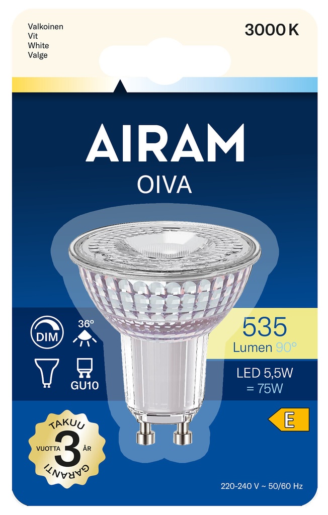 Airam OIVA LED 5,5W GU10 PAR16 3000K DIM