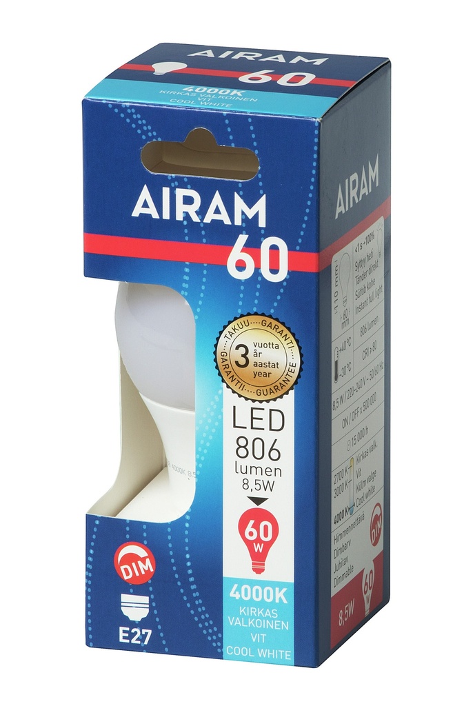 Airam LED A60 7,3W 4000K E27 DIM OP