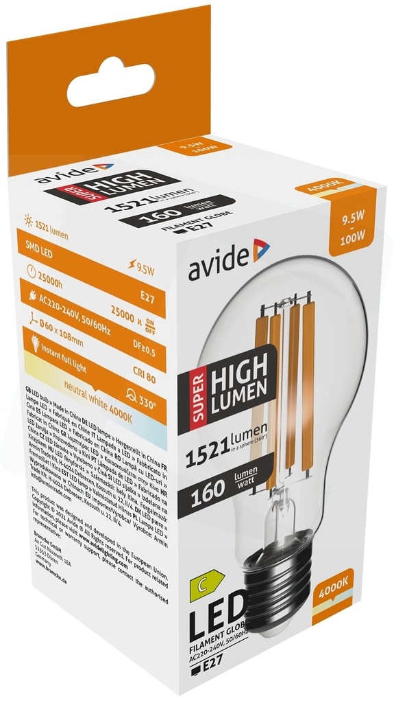 Avide LED 9.5W E27 A60 4000K Super High Lumen