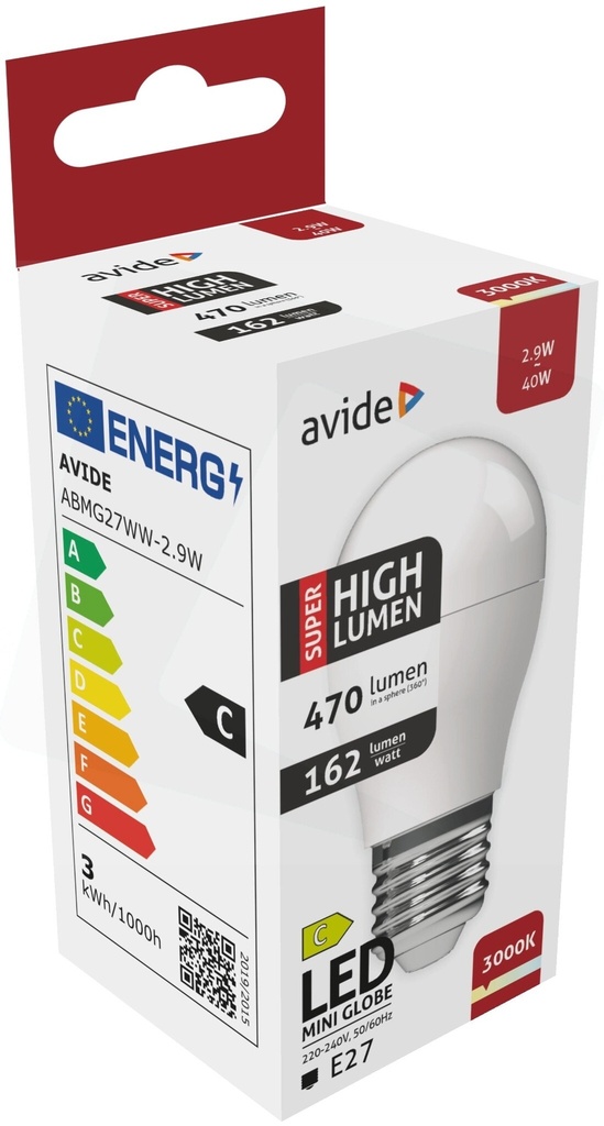 Avide LED G45 2.9W E27 3000K Super High Lumen
