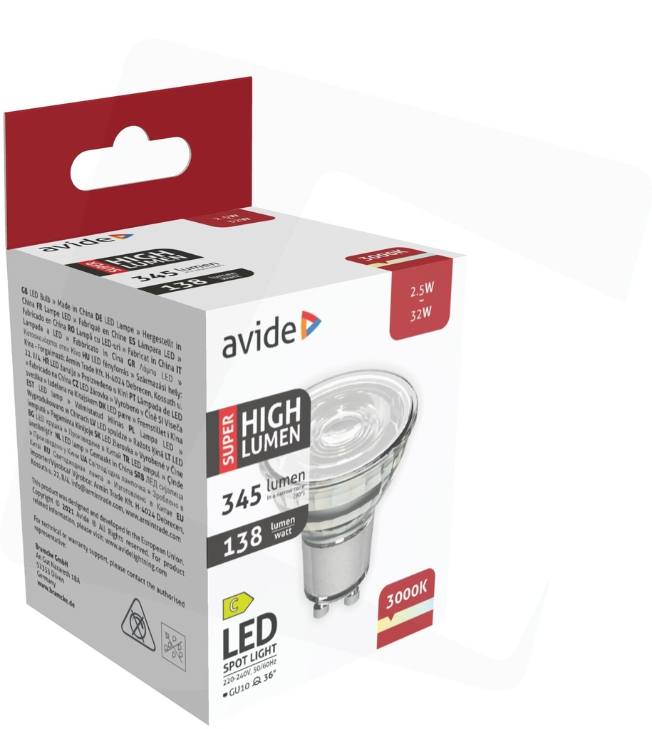 Avide 2.5W GU10 3000K Super High Lumen