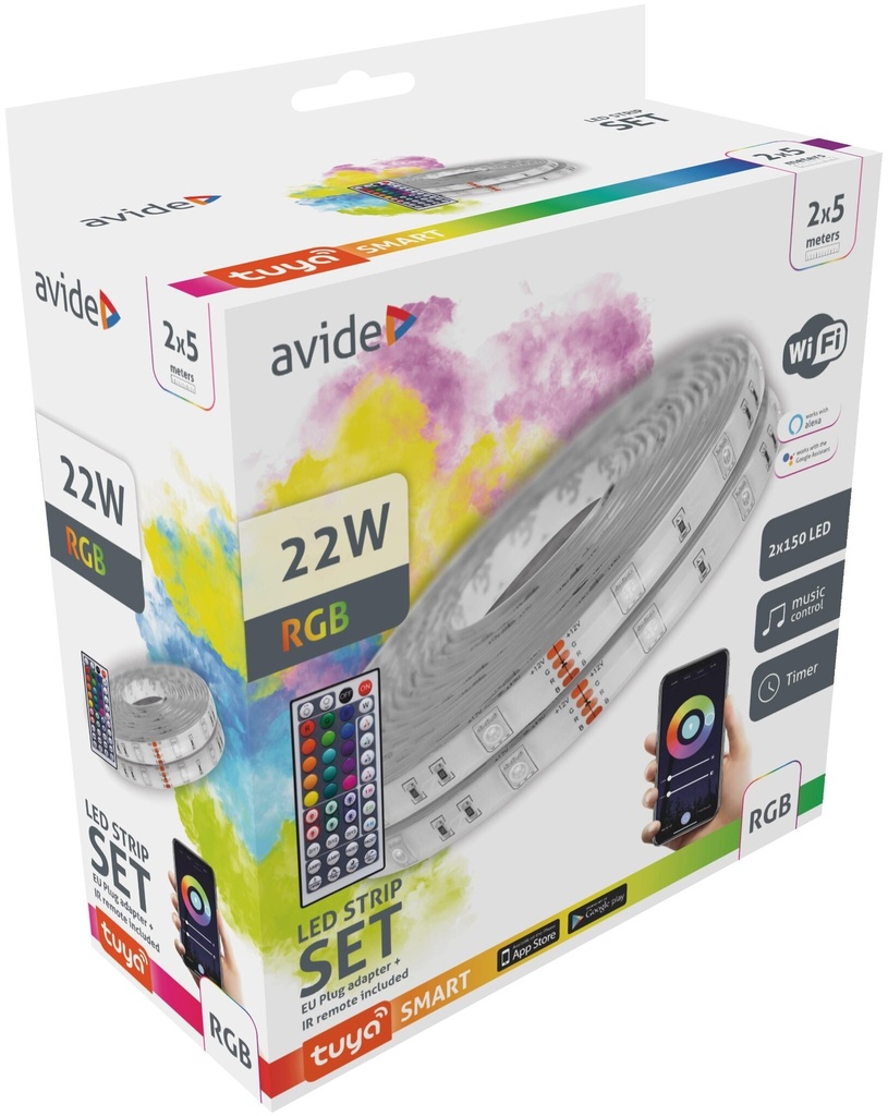 Avide LED strip smart 2x5m 12V 22W, Tuya - Music + IR remote