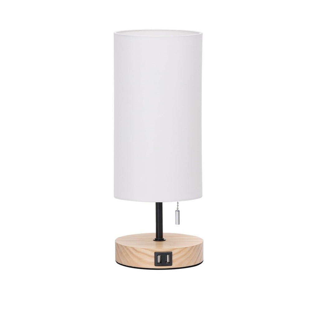 Træbordlampe E27 med USB-tilslutning