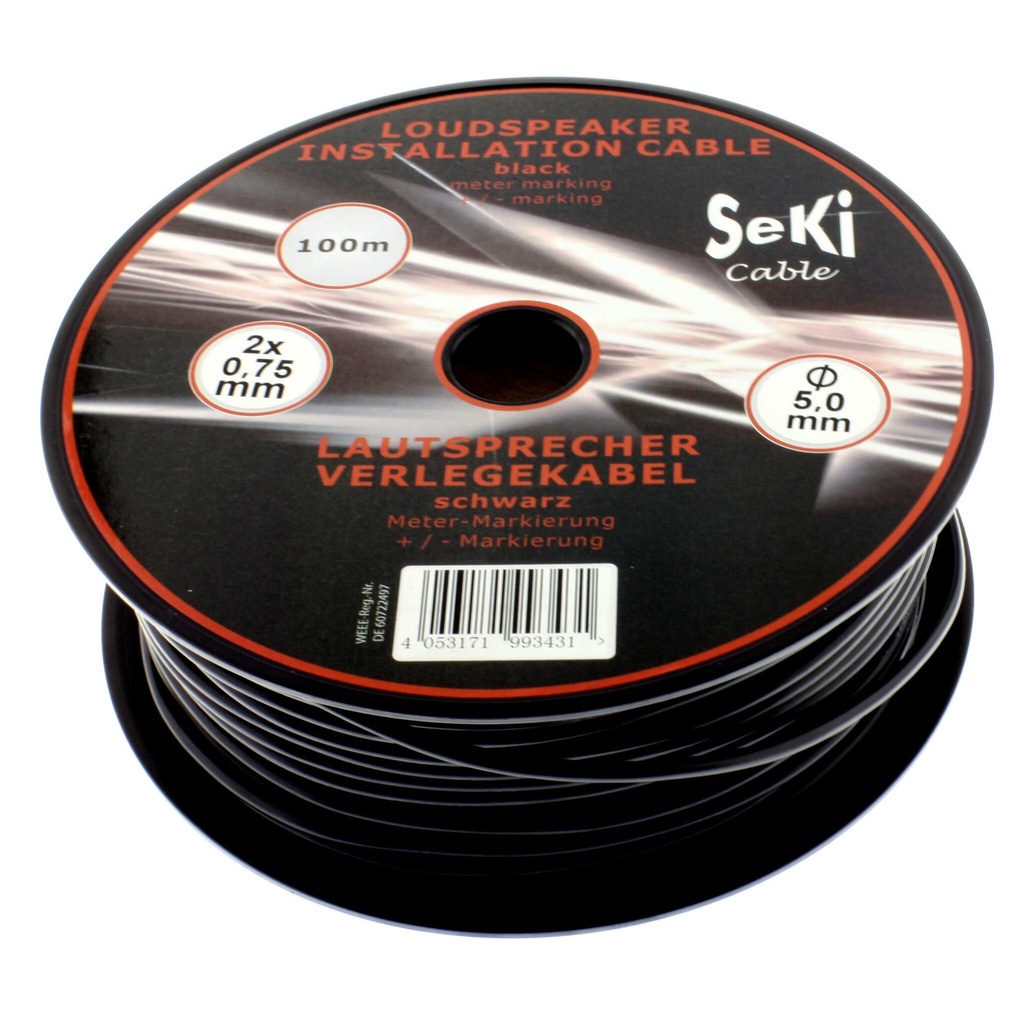 Cable red/black sheathed black 2 conductors 0.75mm² 100m