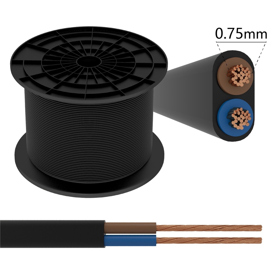 Kabel 2 x 0,75 mm²  Sort