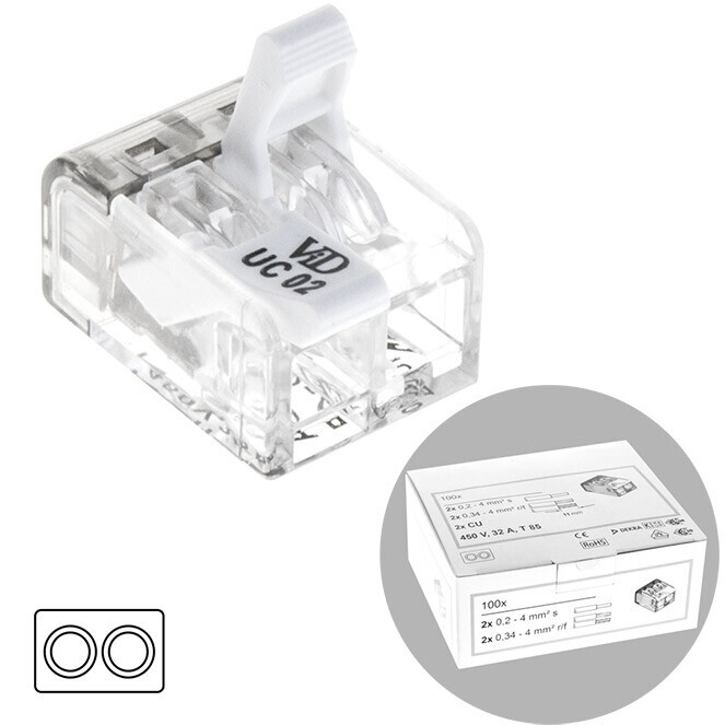 Lever Connector 2P 0.2-4.0mm² 100pack