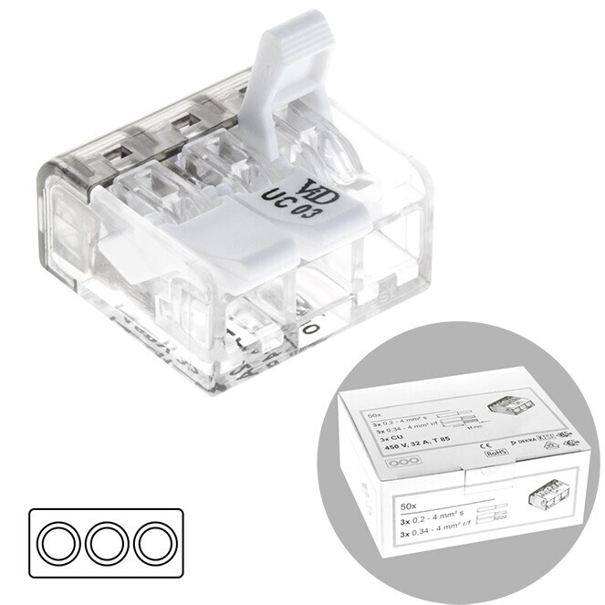 Lever Connector 3P 0.2-4.0mm² 50pack