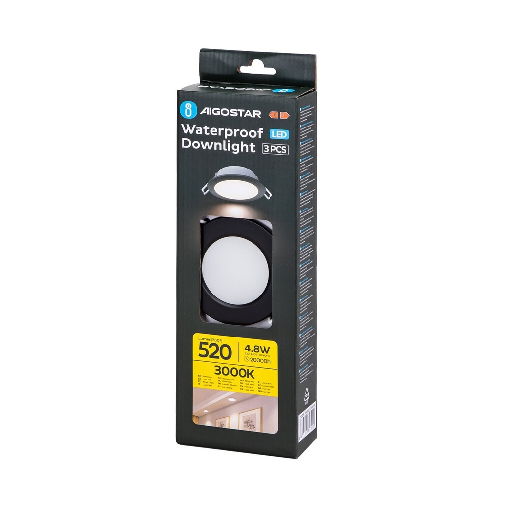 Waterproof IP65 Downlight 4.8W Warm White 830 3pack