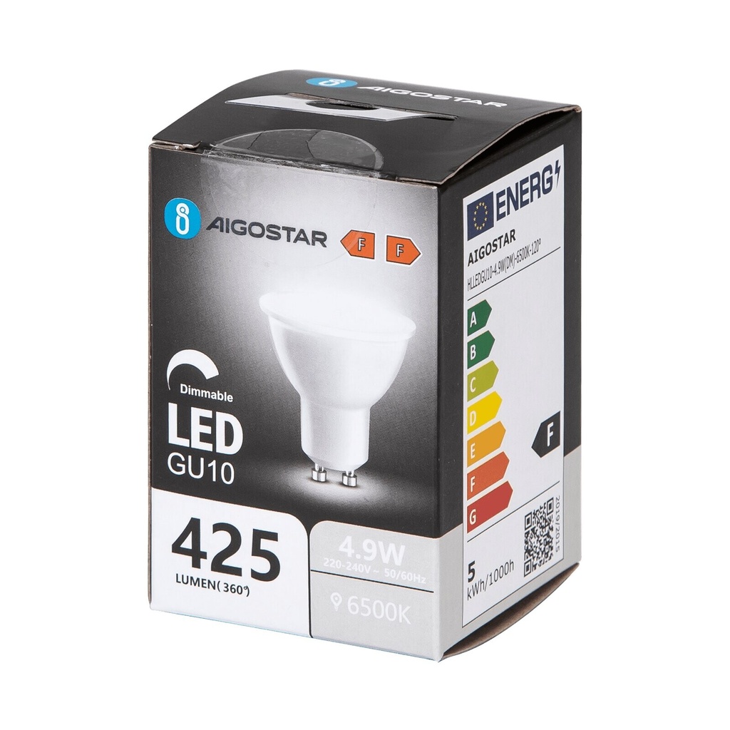 LED Spot GU10 4,9W kold hvid 120° 865 DIM
