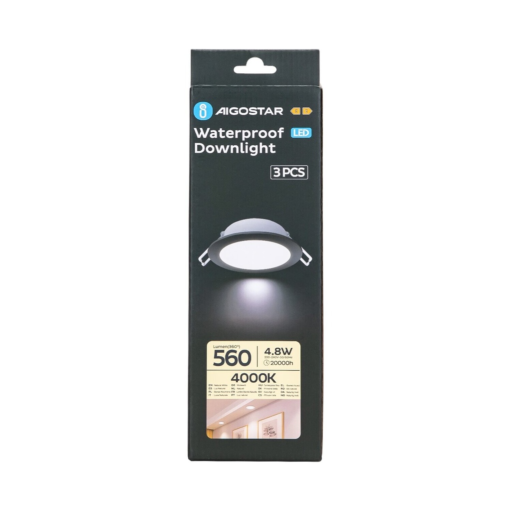 Waterproof IP65 Downlight 4.8W Neutral White 840 3pack
