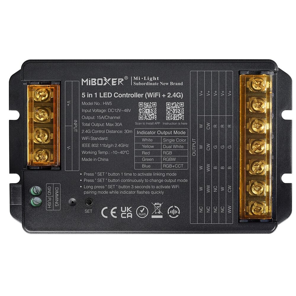 Mi-Light HW5 5 in 1 LED Controller Max 30A (WiFi + 2.4G + Push + DMX512)